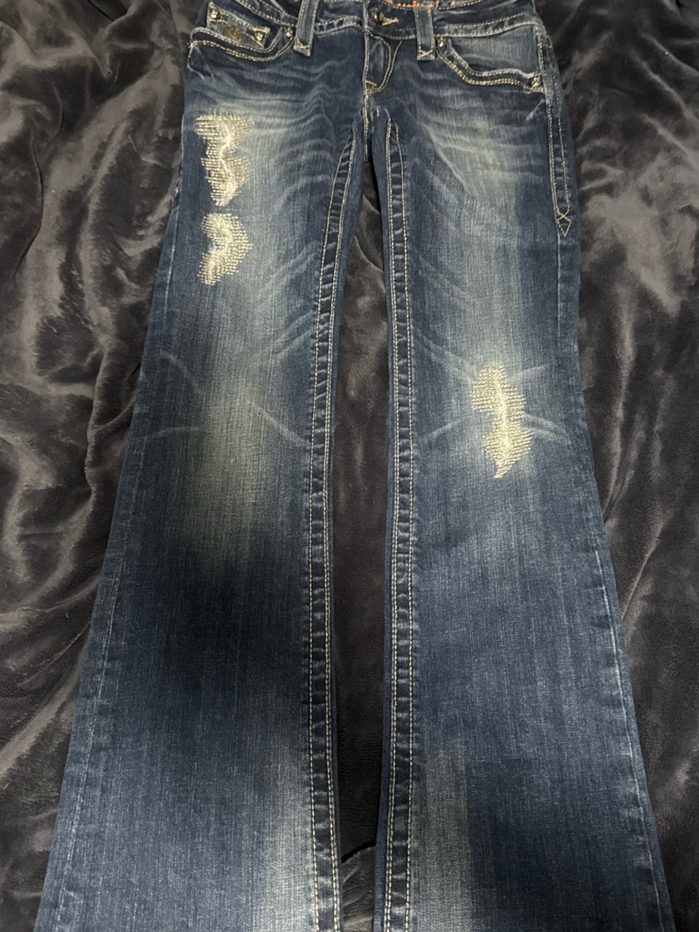 Rock Revival Women's Dark Blue Distressed Straight Leg Jeans